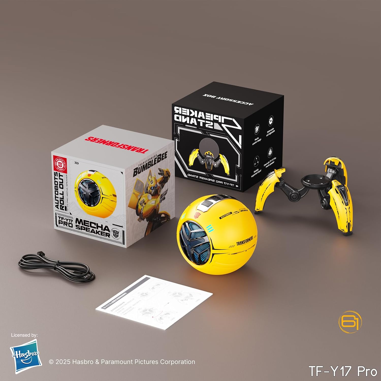 Transformers Portable BT Speaker, Hi-Fi 57mm Driver,  RGB Speaker with Detachable Foldable Tri-Pedal Stand, TF-Y17 PRO Yellow