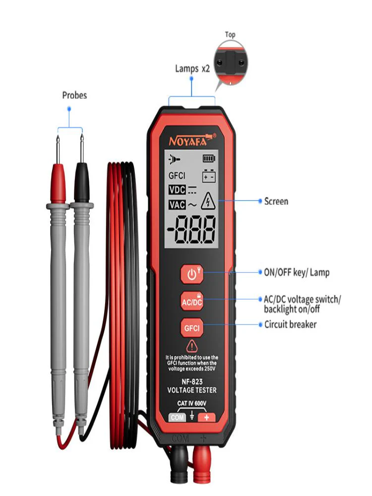 Noyafa Voltage Tester for AC/DC Wide Voltage Range, GFCI Functionality with LED Light NF-823