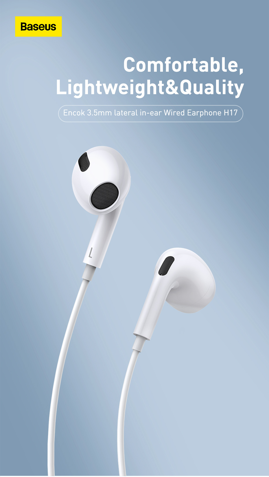 Baseus Headphones In Ear Wired 3.5mm H17 White