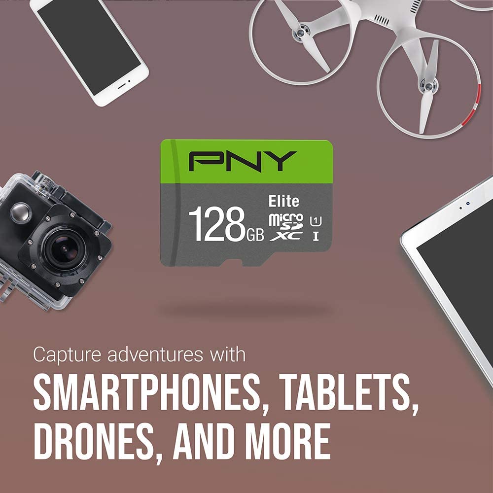 PNY Flash Memory MicroSD Card Elite with SD Adapter 128GB Class 10 UHS-I U1