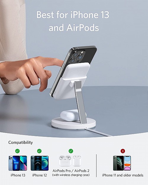 Anker PowerWave Mag-Go 2-in-1 5K Magnetic Powerbank And Wireless Stand 5000mAh White