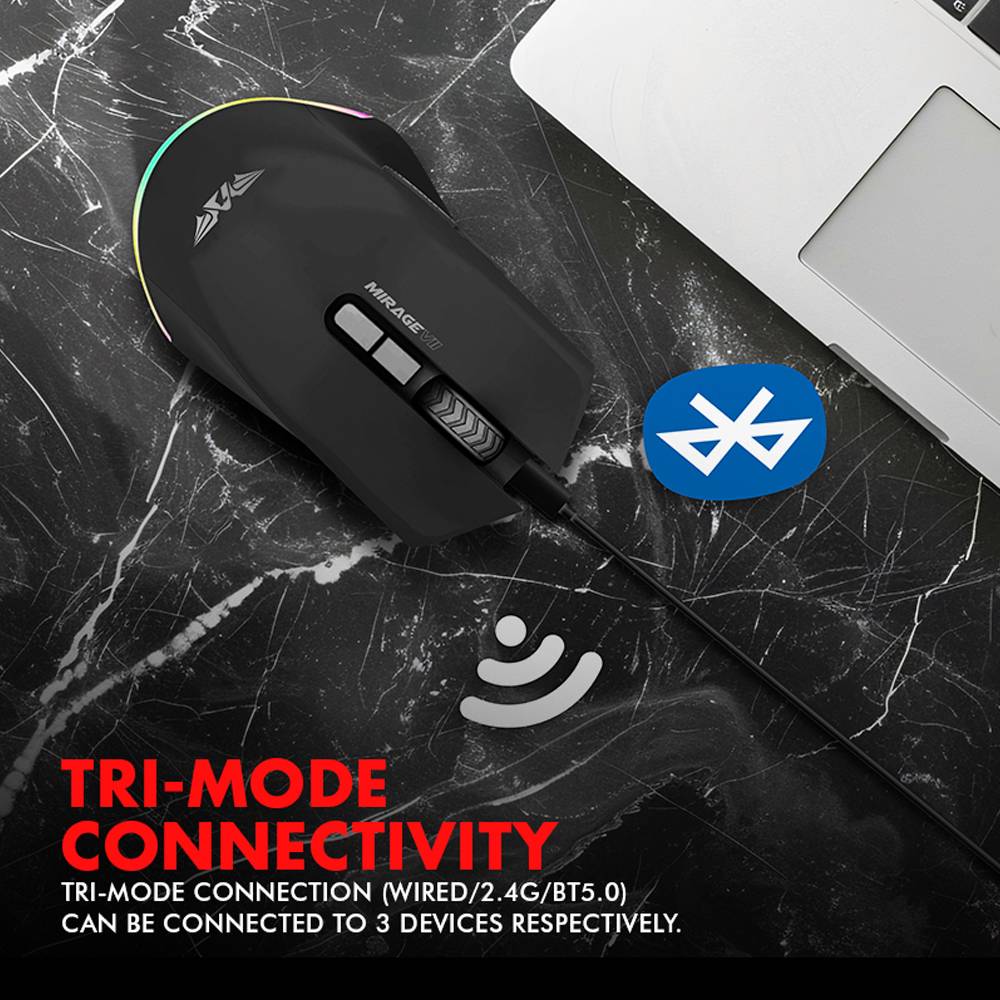 Armaggeddon Gaming Mouse Wired+2.4G+BT Recharge 7B MIRAGE VII White