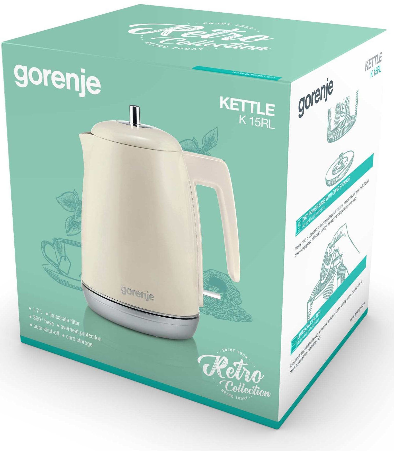Gorenje Kitchen Kettle 2200W 1.7L K15RL Retro Ivory K15RL