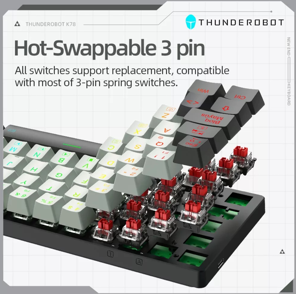 Thunderobot K78R White Gaming Mechanical Keyboard 78 Red Switch Keys