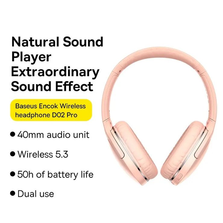 Baseus Encok Wireless Headphone D02 Pro Pink