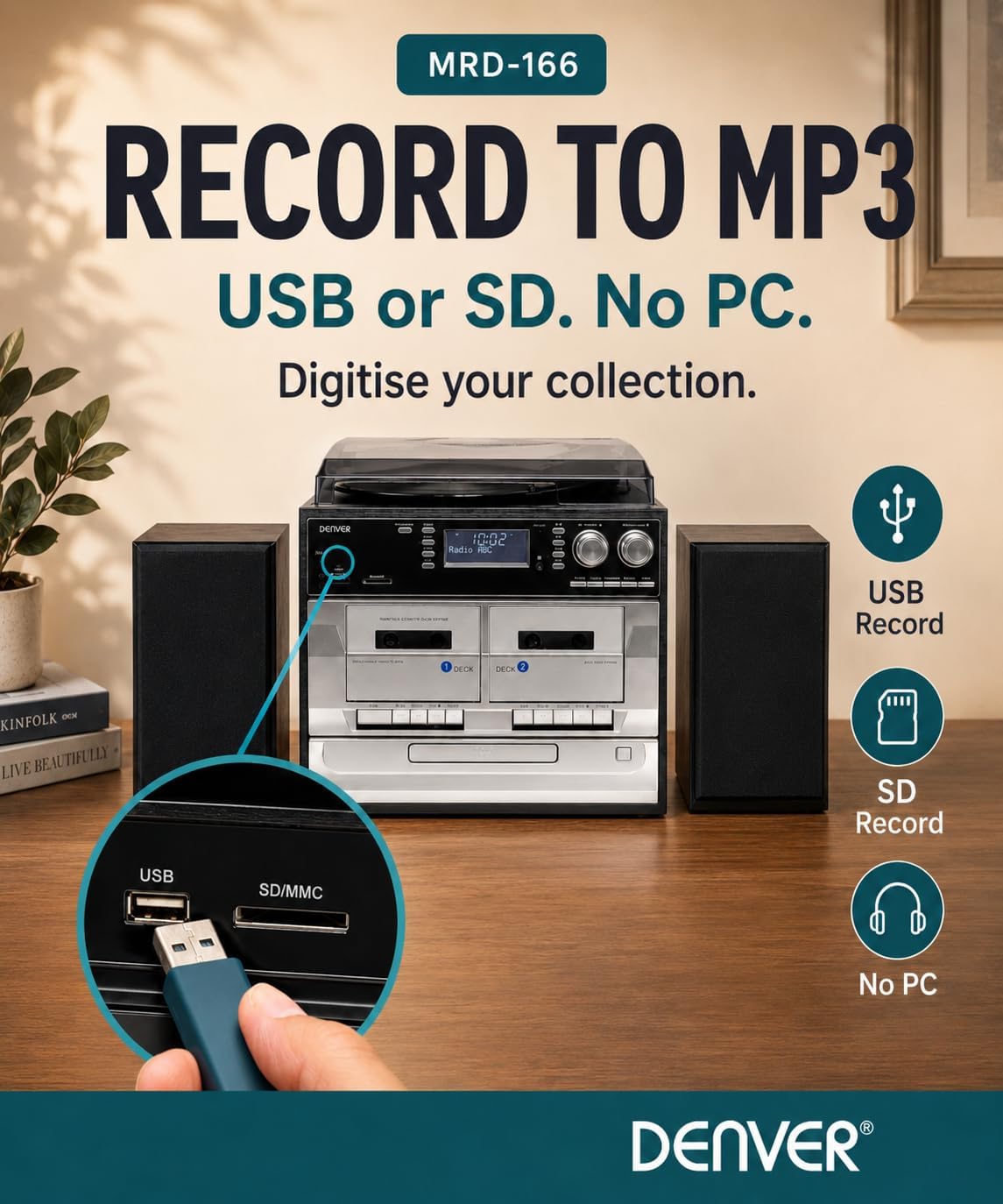 Denver Music System Turntable CD  DAB+/FM USB & SD MRD-166