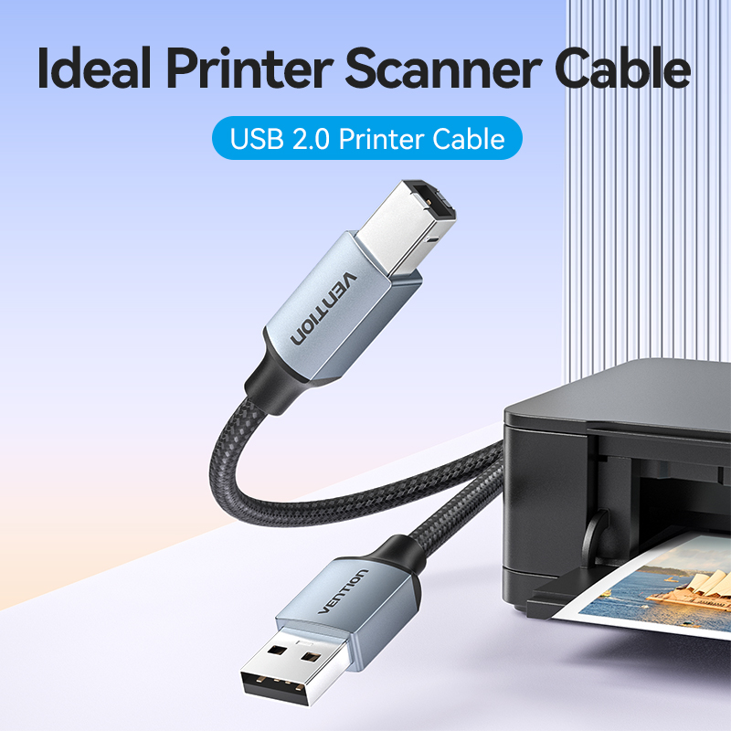 Vention IT Cable USB-A 2.0 to USB-B Printer Braided 3.0m Aluminium Grey CTTHI