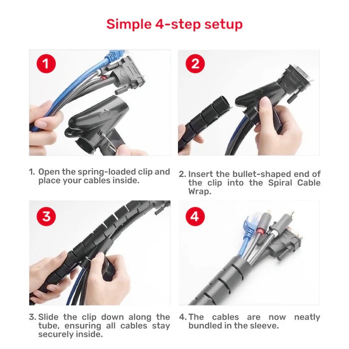 Unitek Cable Organizer Spiral Wrap with Clamp 22 mm 5.0m OT1102ABK-5M