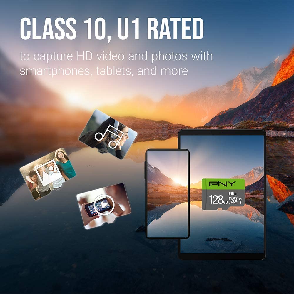 PNY Flash Memory MicroSD Card Elite with SD Adapter 128GB Class 10 UHS-I U1