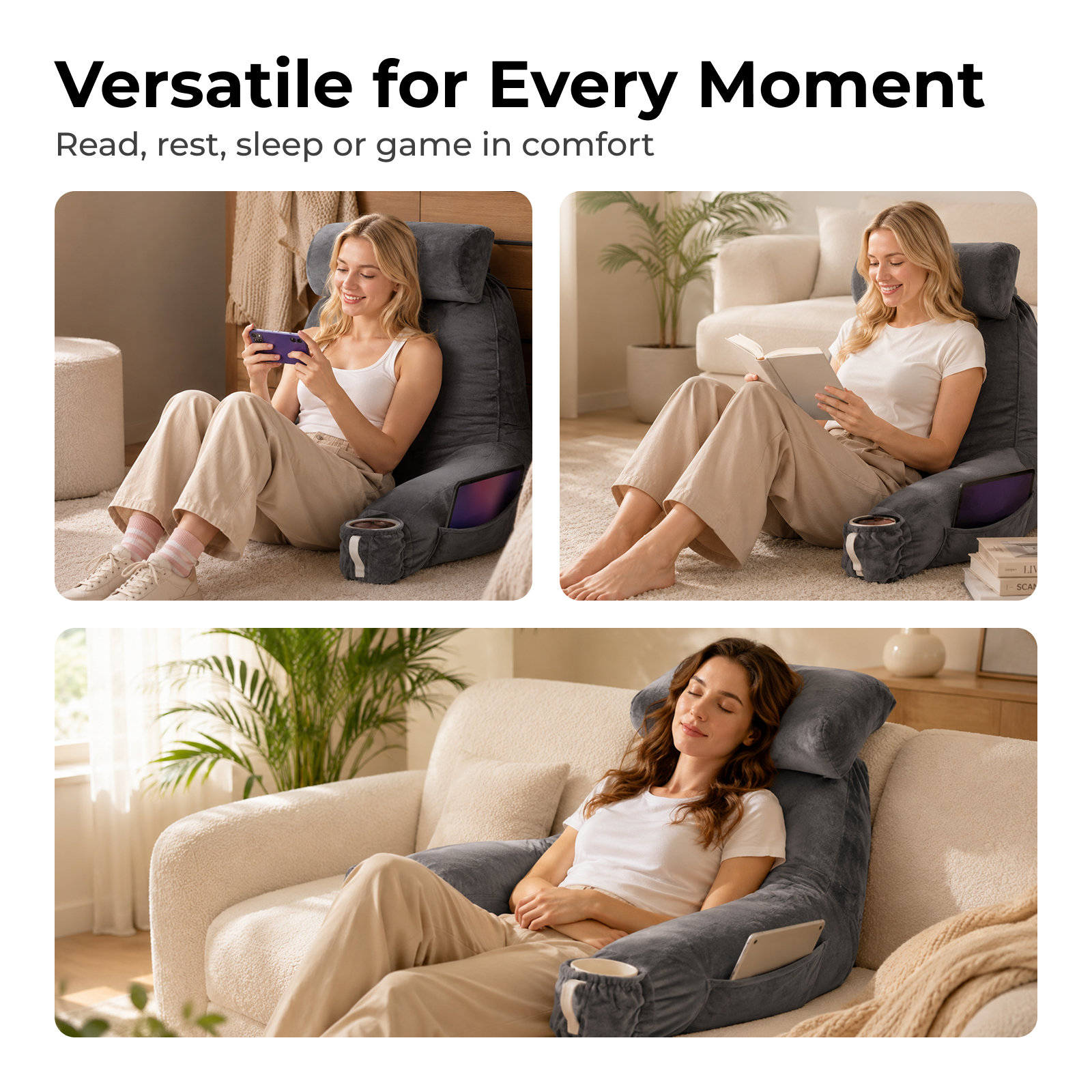 Lumivida Ergonomic Reading Pillow with Arm Rests & Removcable Covers 40x33x60cm RLC02-2