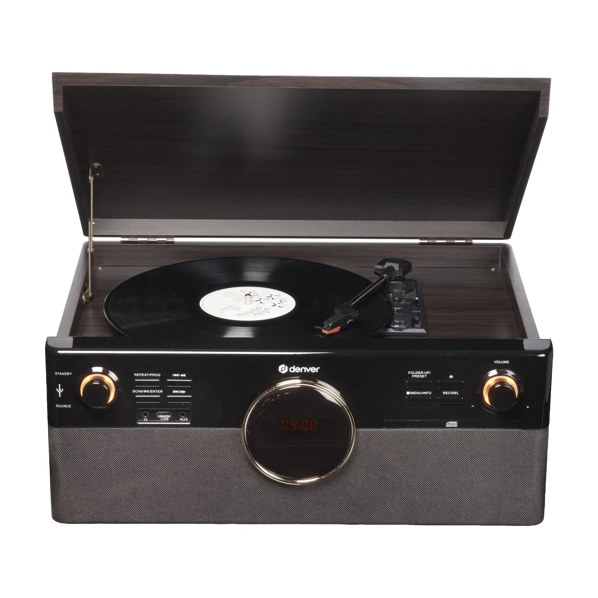Denver AUDIO HiFi System with Turntable, CD, Cassette, FM & USB MRD-180DW Dark Wood