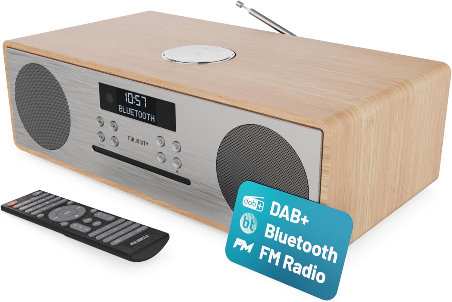 Majority OAKINGTON 120W Mini HiFi System with CD-BT-USB-FM Oak
