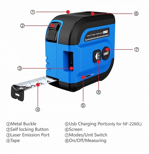 Noyafa NF-2260L 5m Tape Measure & Laser Distance Meter up to 60m