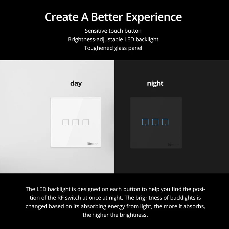 Sonoff T2EU3C-RF Smart Wall Touch Switch 3-Button White