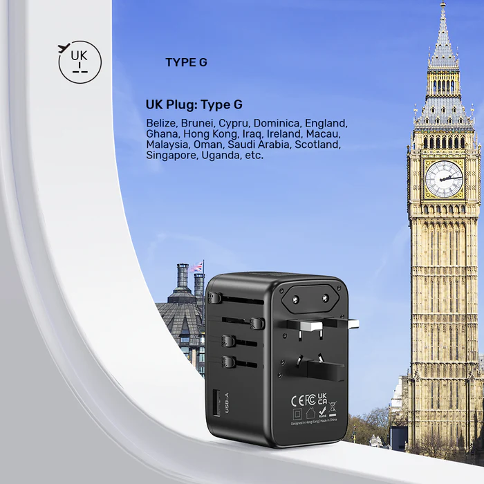 Unitek World Travel Adapter & 100W Charger EU/UK/US 4xUSBC+1xUSBA P1123ABK