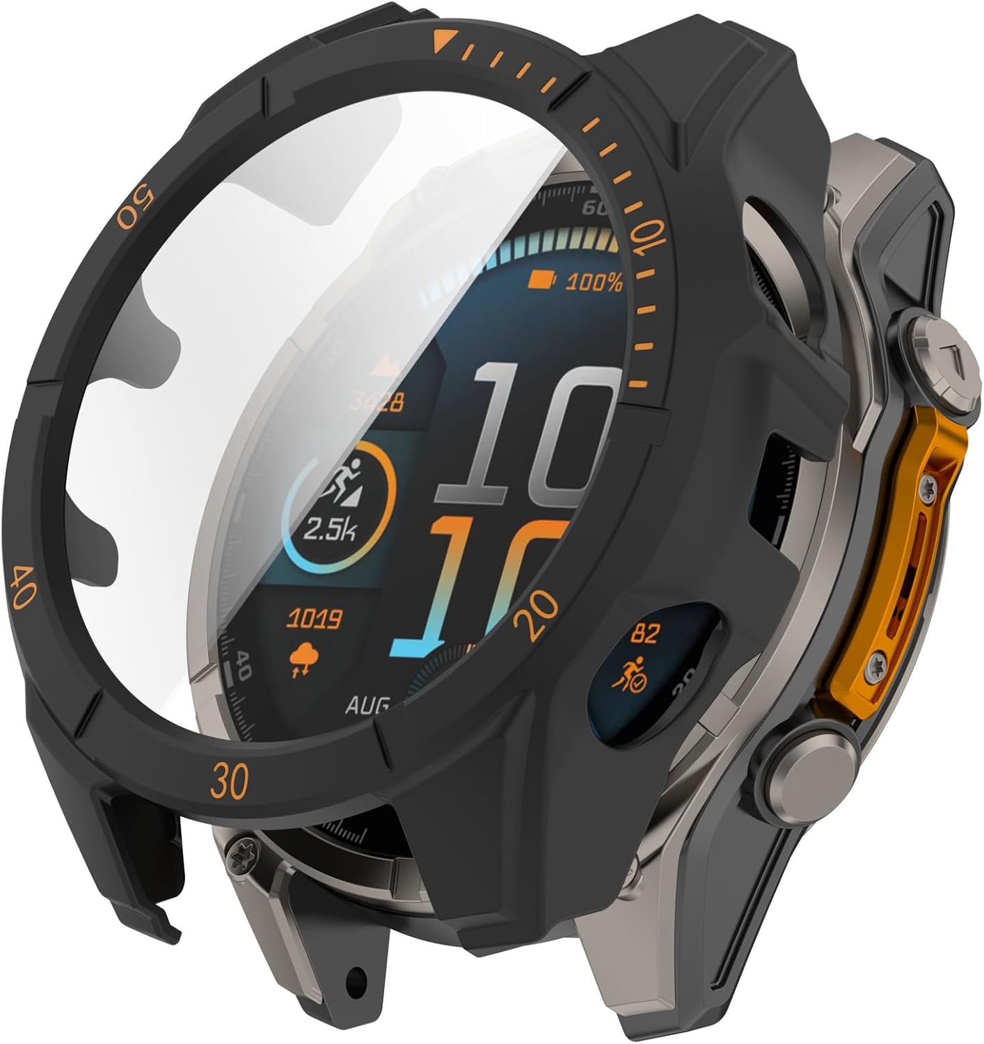 Protective Case with Tempered Glass Touchable Screen Protector Smartwatch Accessories for Garmin Fenix 8 47 mm (Black + Orange)