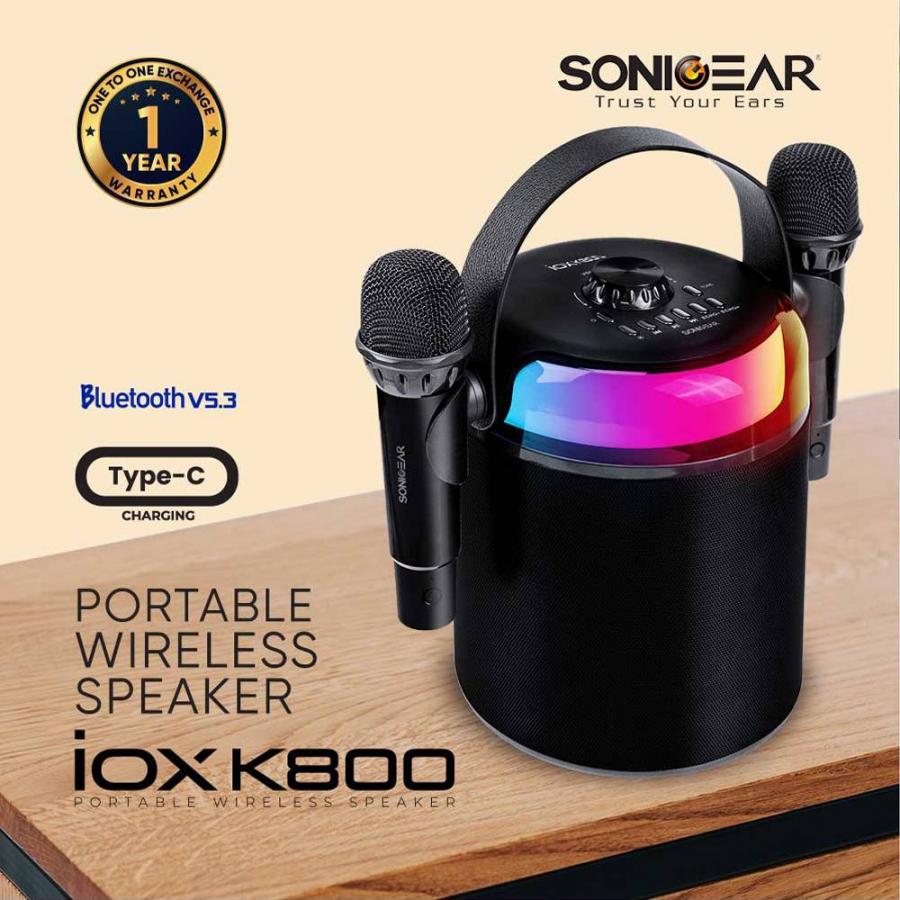 SonicGear Portable Karaoke Kids Speaker BT/Wireless Dual Mics iOX K800 Black