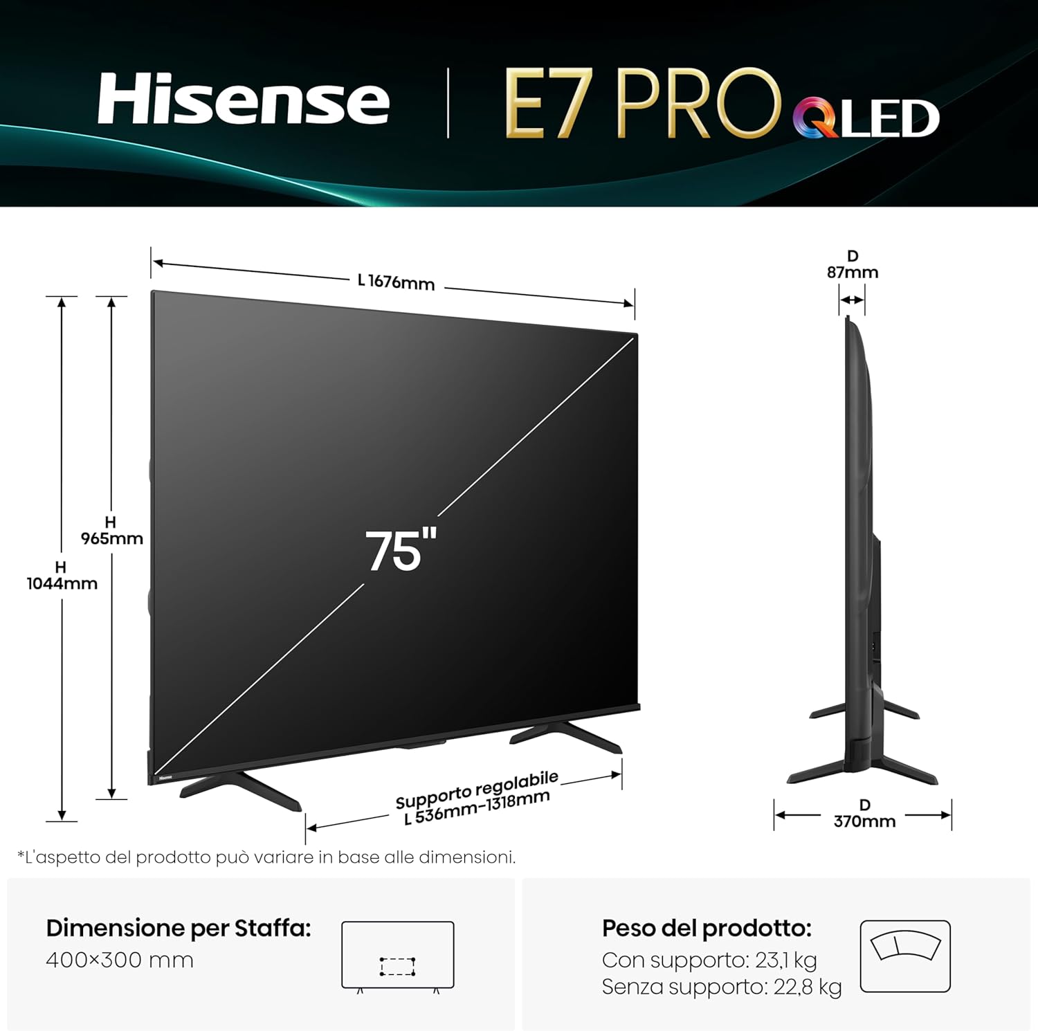 Hisense 75E7Q PRO 75'' 4K Smart QLED TV 144 HZ