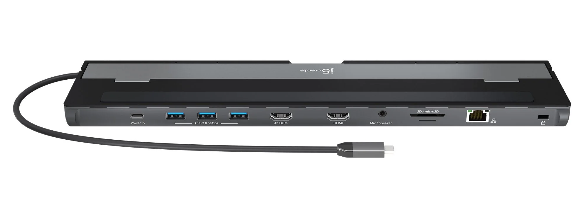 j5create Docking Station USB-C 10-in-1 Dual Display 2K-4K HDMI/RJ45/USB/SD/Audio/PD JCD542