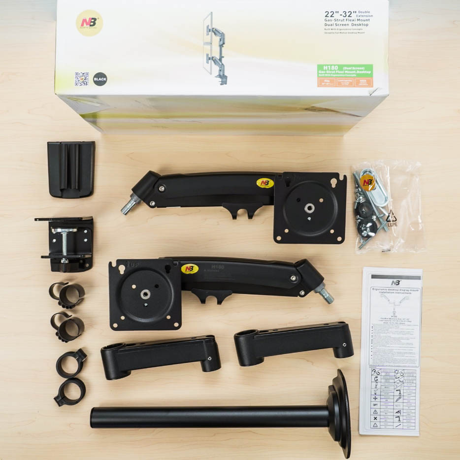 NBMounts H180 Twin Arm Gas Desktop Monitor Mount (upgraded version)