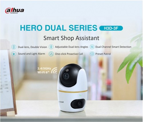 Dahua IP Indoor 3.0MP Wifi PT Dome Dual Lens H3D-3F