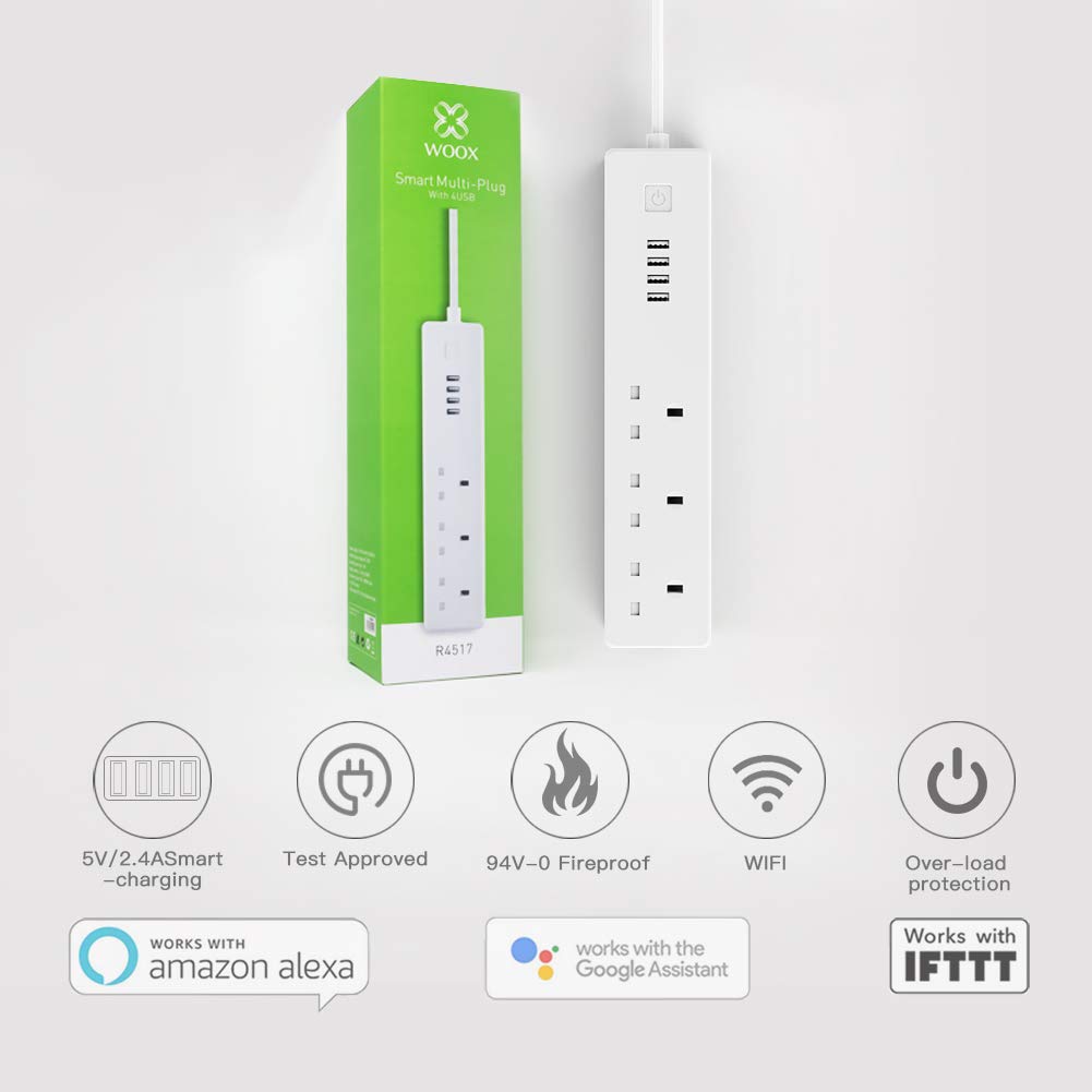 WOOX R4517 Wi-Fi Smart Powerstrip 3xUK Outlet & 4xUSB 5V/4A