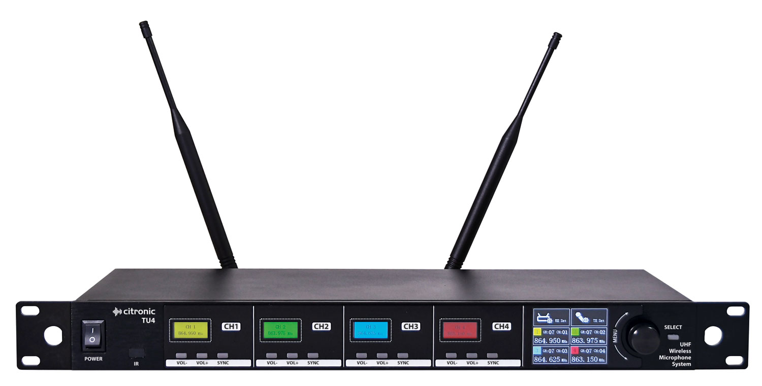 Citronic TU4-N Quad True Diversity Multi-UHF Wireless Microphone System (4 x Beltpacks) 171.044UK