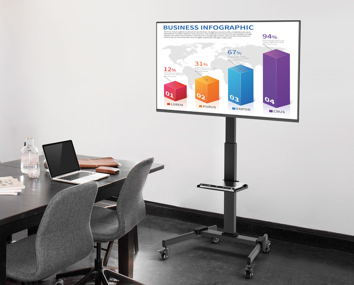 AV:Link Height Adjustable TV Trolley with Media Shelf up to 1.31m 40x40 & 35kg max 129.204UK