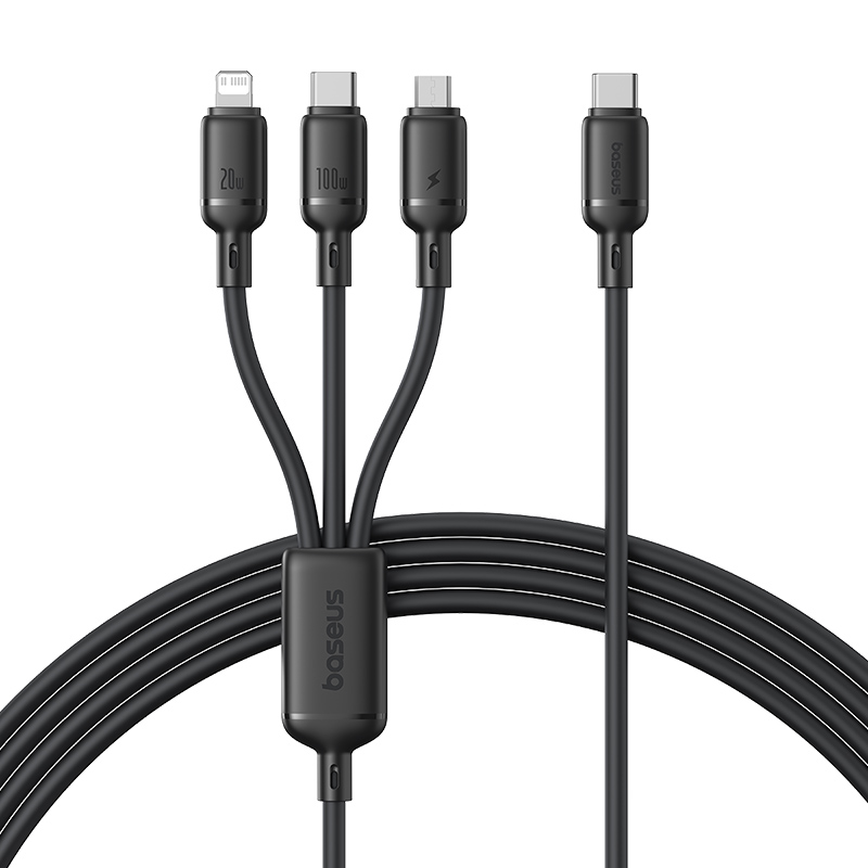 Baseus Cable 3in1 USB-C/Micro/Light to USB-C Silky One-for-Three 100W 1.5m Black