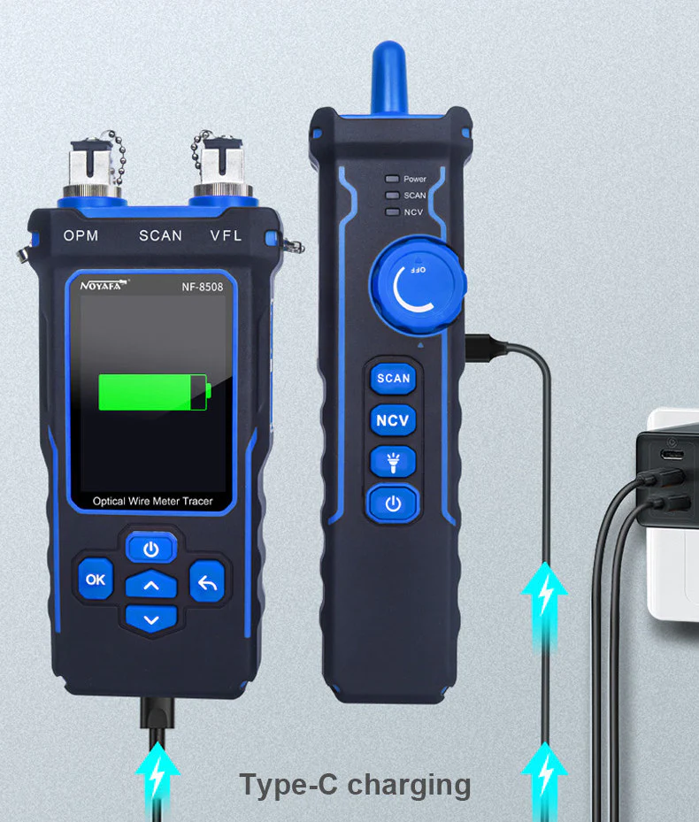 Noyafa Multi-Function Cable Tester with RJ11/RJ45, PoE, Fiber Optic OPM/VFL, NCV & Cable Length Measurement NF-8508