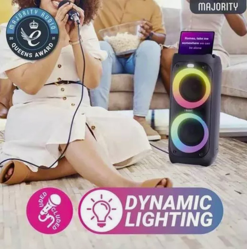 Majority Speakers Portable Karaoke P200 100W Wire Mic BT/USB/RGB UK