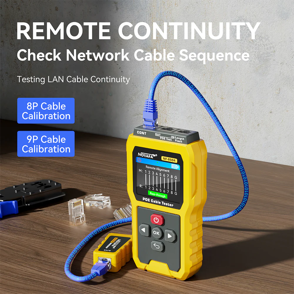 Noyafa Multi-Function Cable Tester for Continuity & Wiremap, PoE, Length Measurement, Port Flash, Color Screen & Rechargeable Battery NF-8504