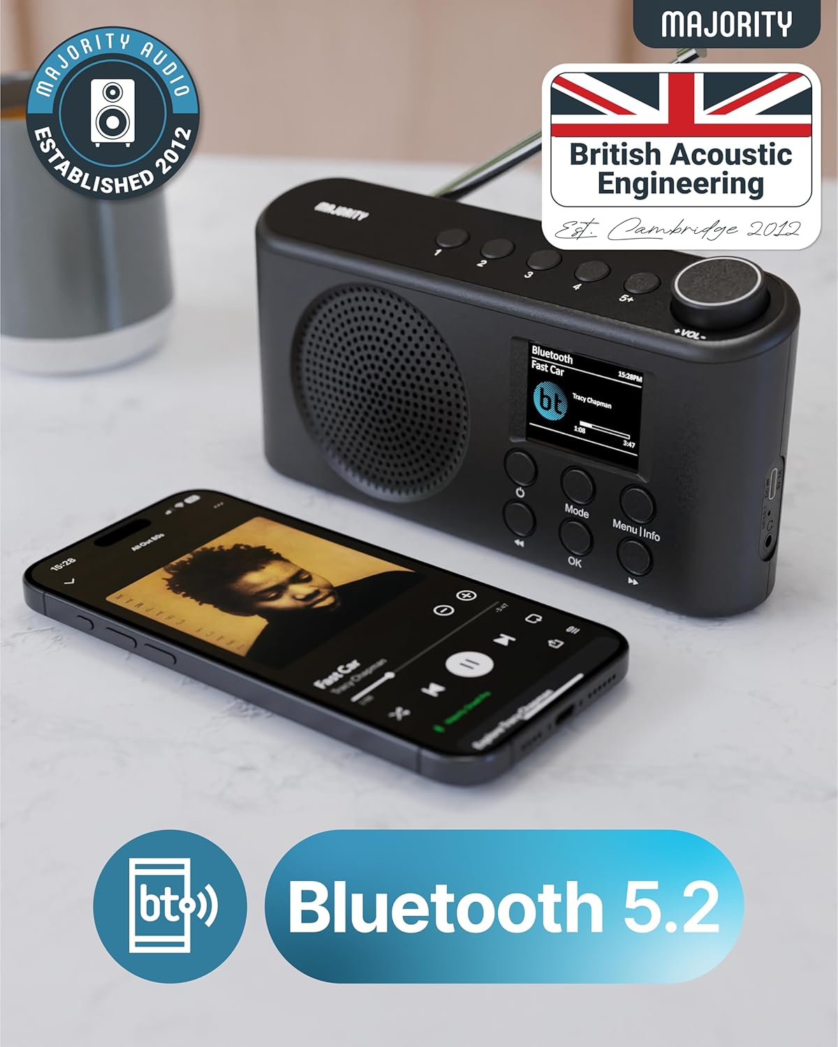 Majority Radio ORWELL Pro Portable with Display & Bluetooth-USB-FM Radio