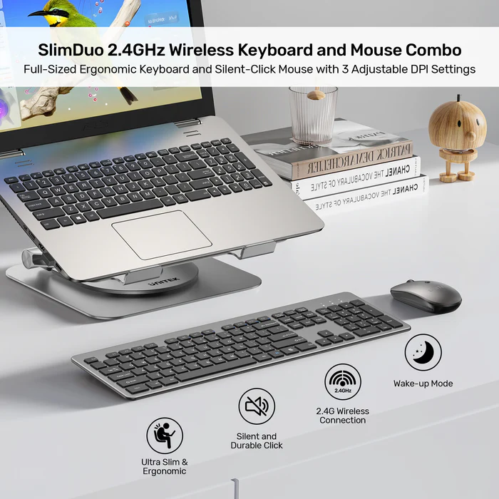 Unitek IT Keyboard & Mouse Combo Wireless 2.4GHz English SlimDuo T054 Space Grey