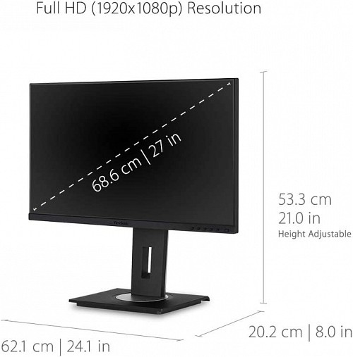 ViewSonic VG2755 Ergonomic Docking Monitor 27'' Full-HD IPS Panel w/ USB-C/3xUSB-A/PD