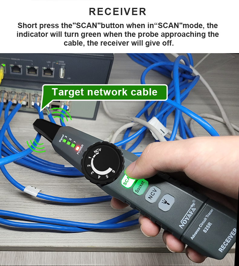 Noyafa Circuit Tracer & Breaker Finder with GFCI Tester, RJ45 Tracing, NCV & Adjustable Sensitivity NF-825TMR