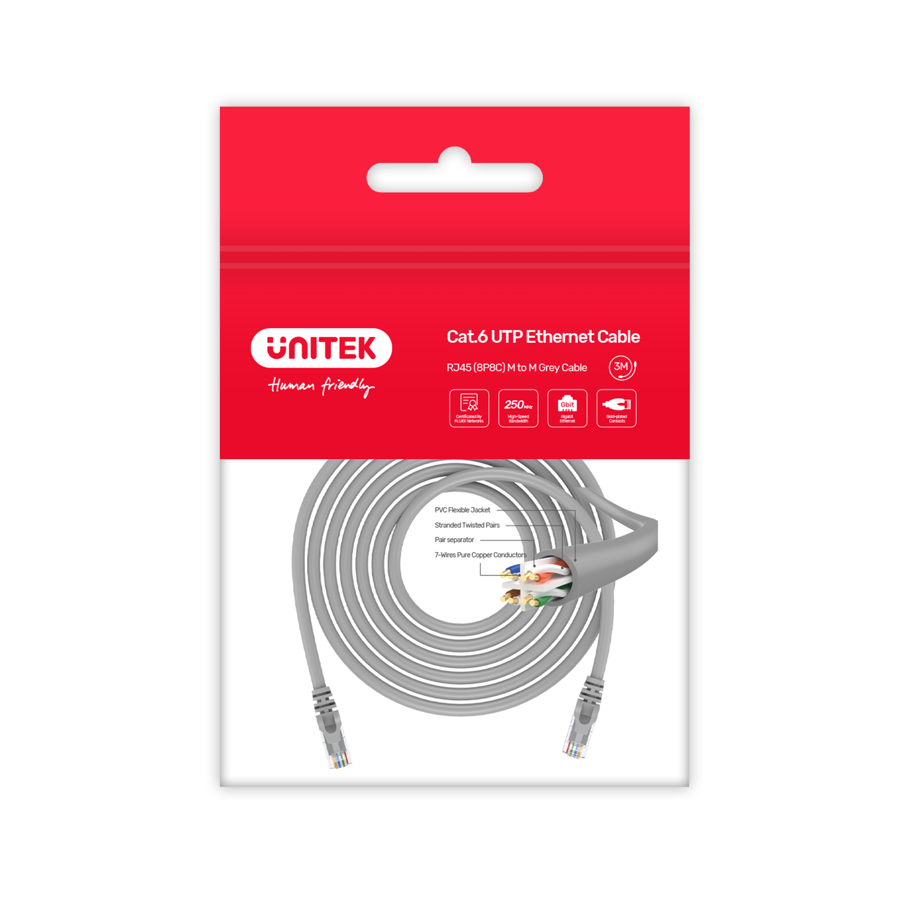 Unitek CAT6 CU Patch Cable 3.0m Grey