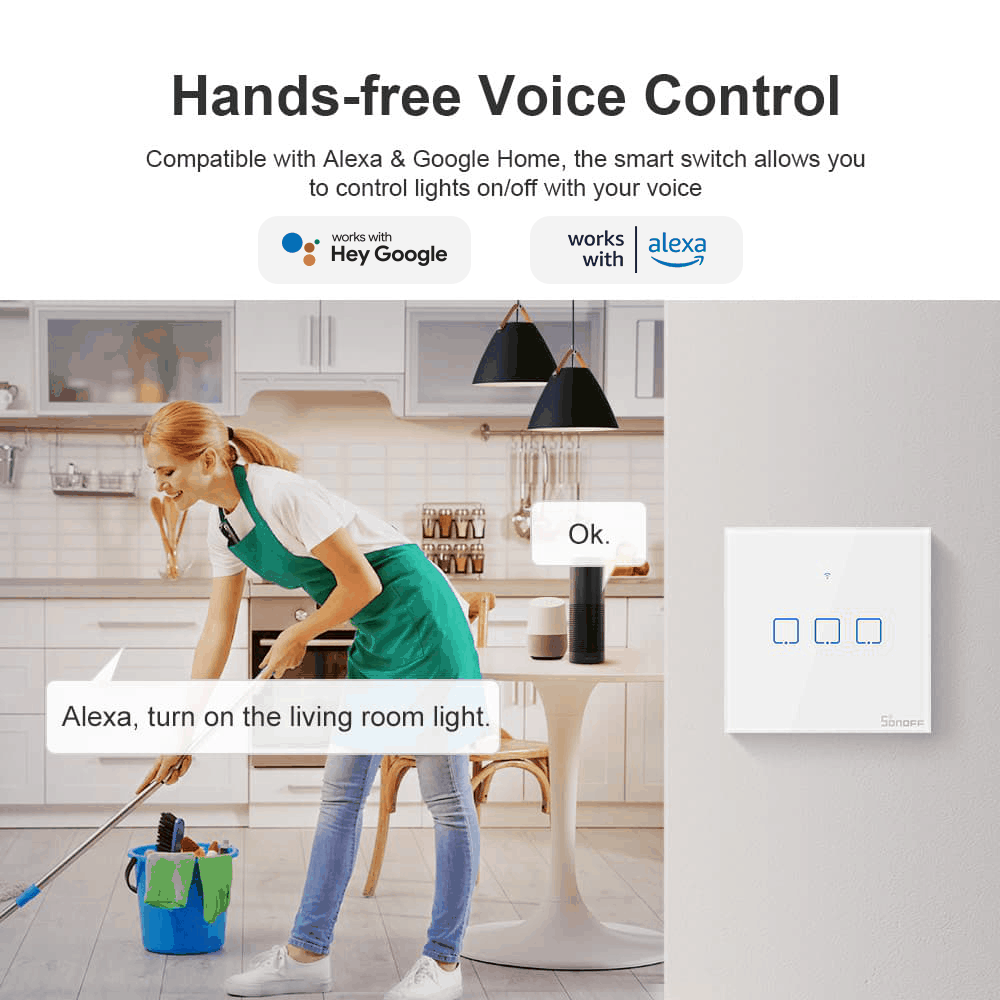 Sonoff T2EU2C-TX WiFi Smart Wall Touch Switch 2-Button White