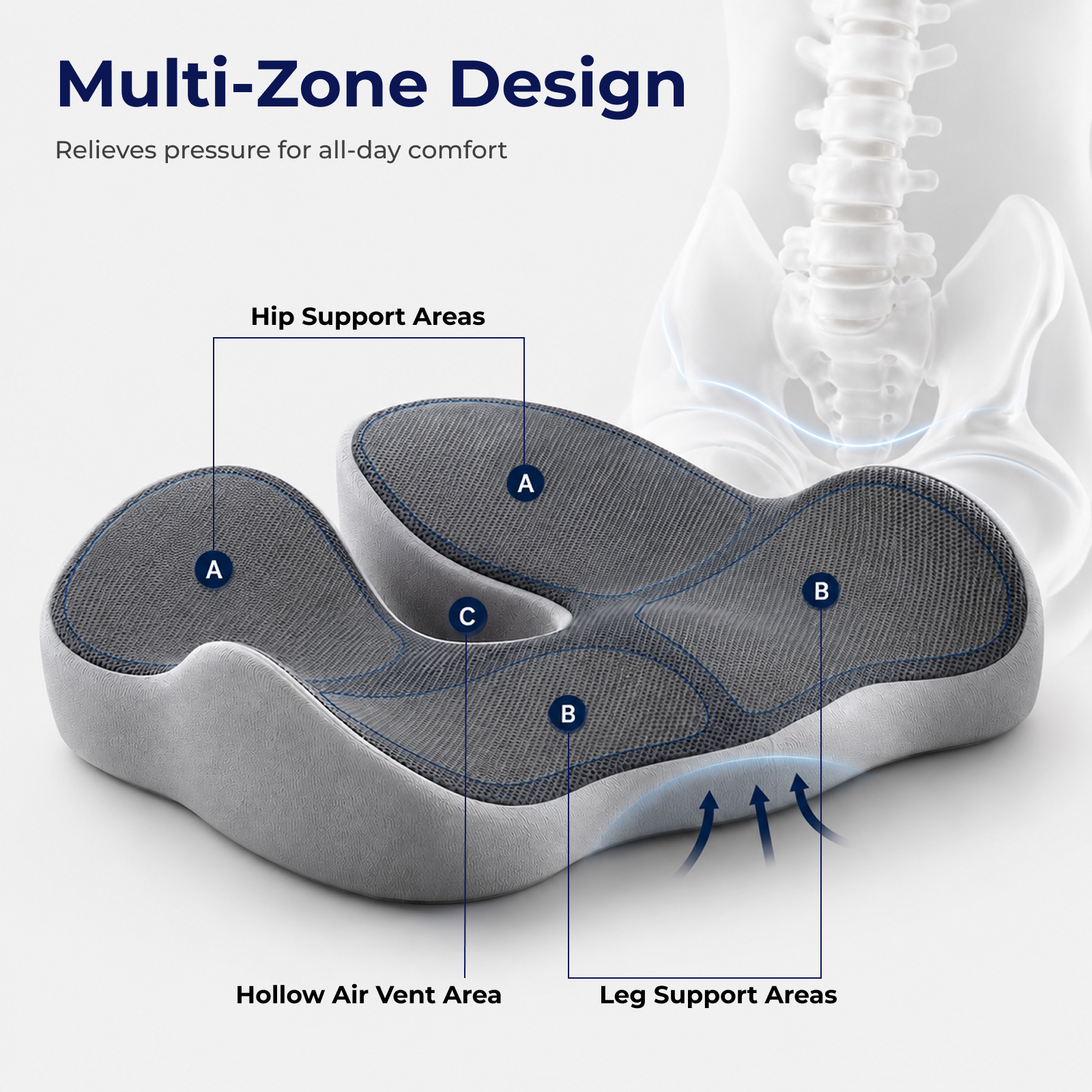 Lumivida Ergonomic Seat Cushion with Memory Foam, Hollow Area & Anti-Slip Bottom RLC06-19
