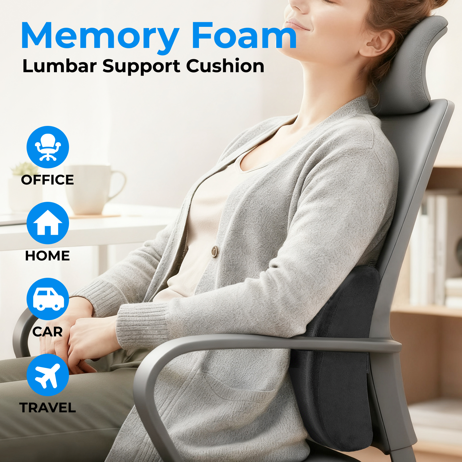 Lumivida Ergonomic Lumbar Support Cushion with Memory Foam & Mesh Cover RLC01-1