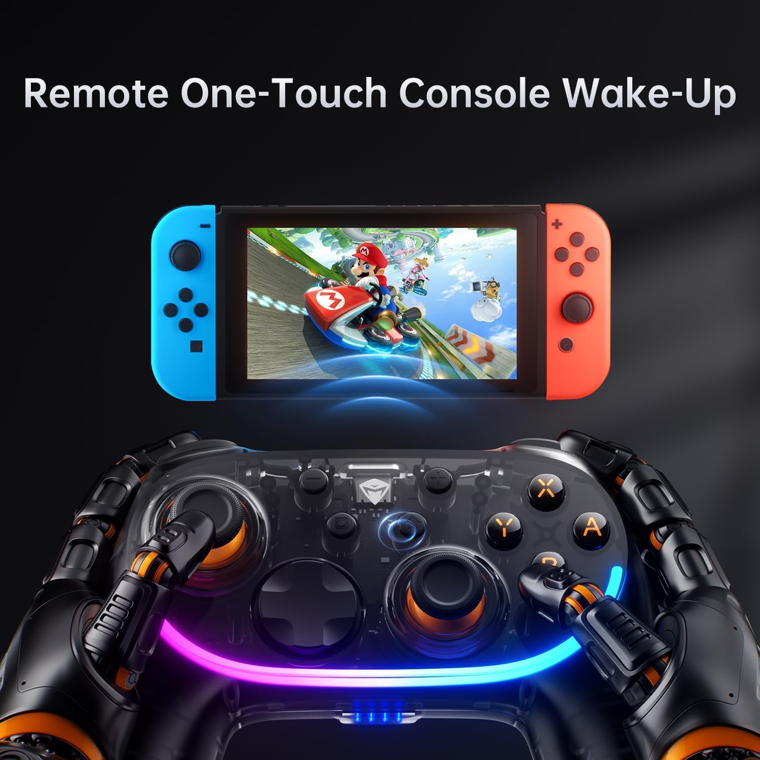 Machenike PC Gamepad Wireless S3 Hall Effect Joystick, RGB Black Lghting, Auto Sleep/Wake, 5-Level Vibration, PC Gamepad for PC/NS/iOS/Android TV with Charging Dock