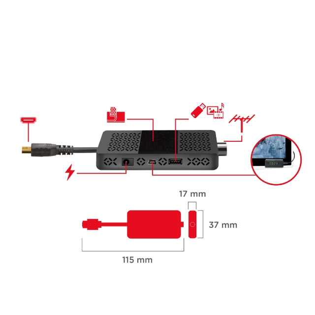 GBC JollyLine JL43703 Full HD DVBT-2 Stick Receiver with HDMI