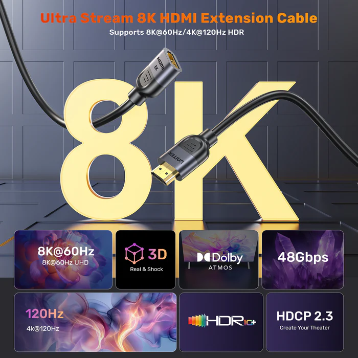 Unitek HDMI Extension 2.1 Male to Female 3.0m 8K60Hz C11091A