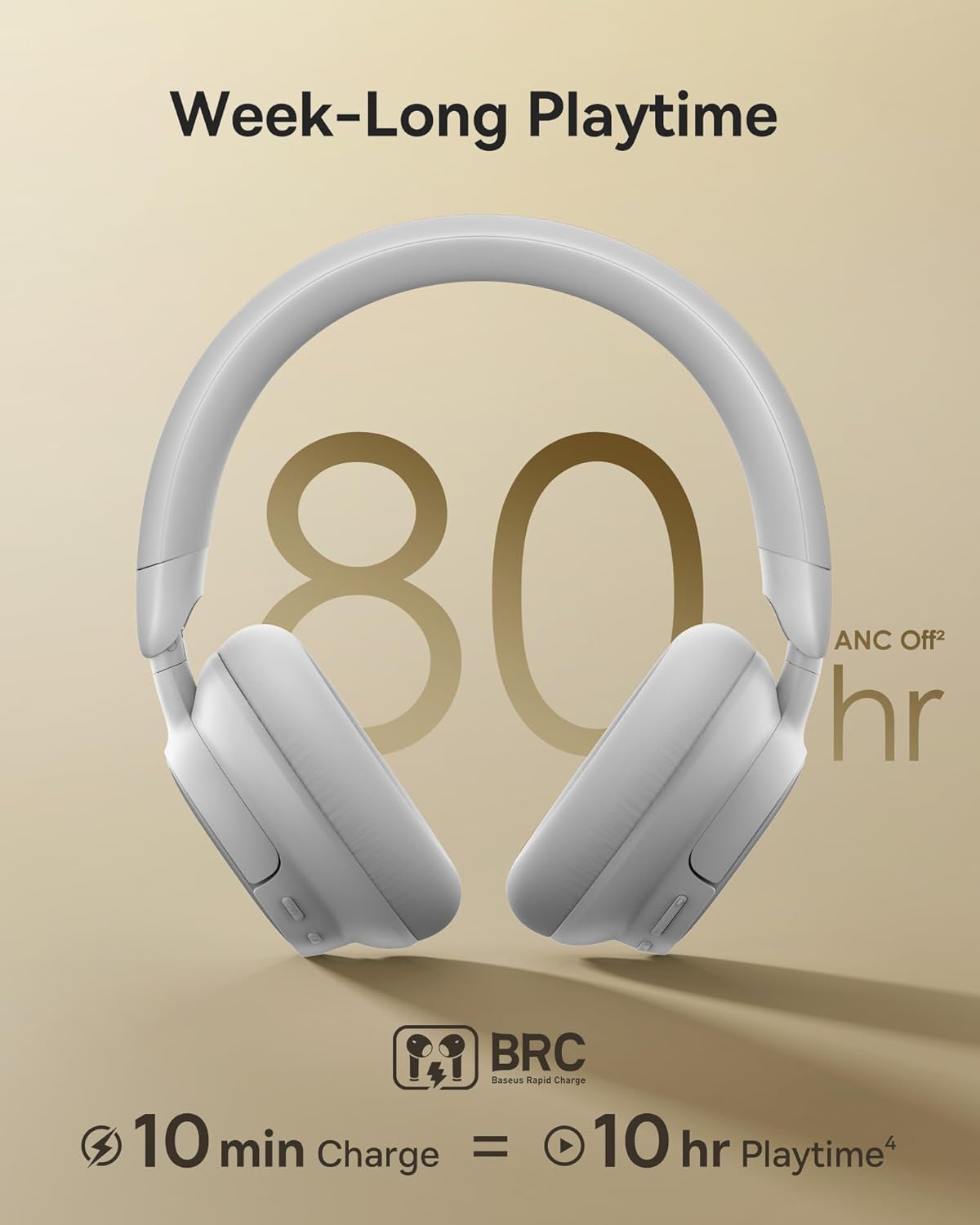 Baseus Headphones Over Ear ANC, LDAC, Spatial Acoustics, 80-Hour Battery, MH1 Frosted Gray