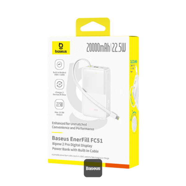 Baseus Powerbank 22.5W 20000mAh + Display EnerFill FC51 Bipow2 Pro  White