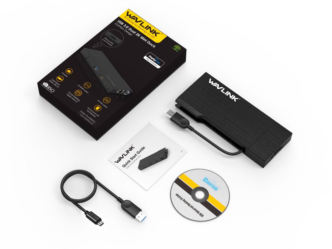 WavLink UG39DH2 USB3.0 Hub 3xUSB/HDMI2K/VGA/GbLan