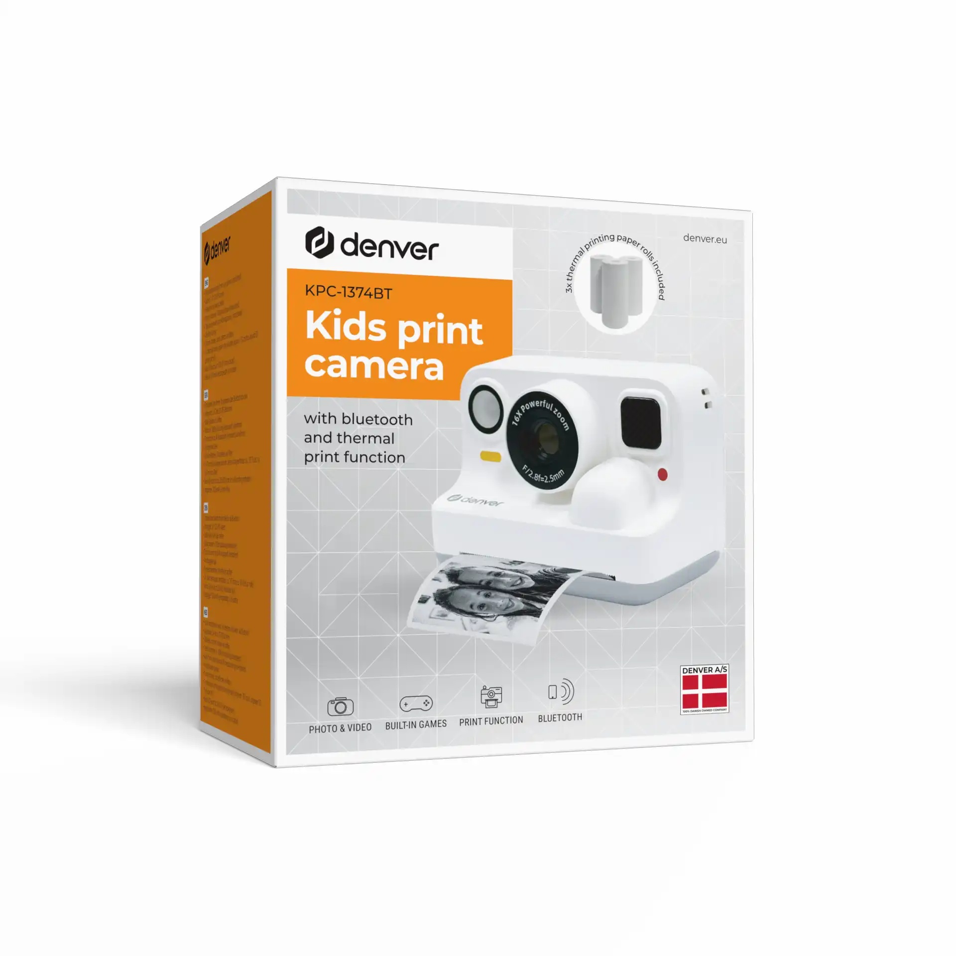 Denver Kids Photo Digital Camera 48MP Thermal Printer & BT Print KPC-1374BTW White