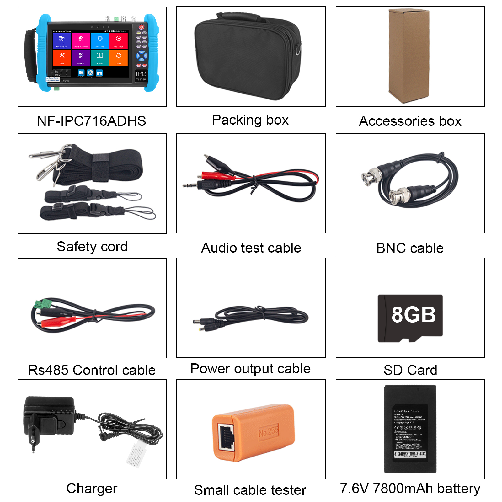 Noyafa CCTV & Network Tester with 7" Retina Touchscreen, 4K Support, PoE Output & Multi-Function Testing NF-716ADHS PRO