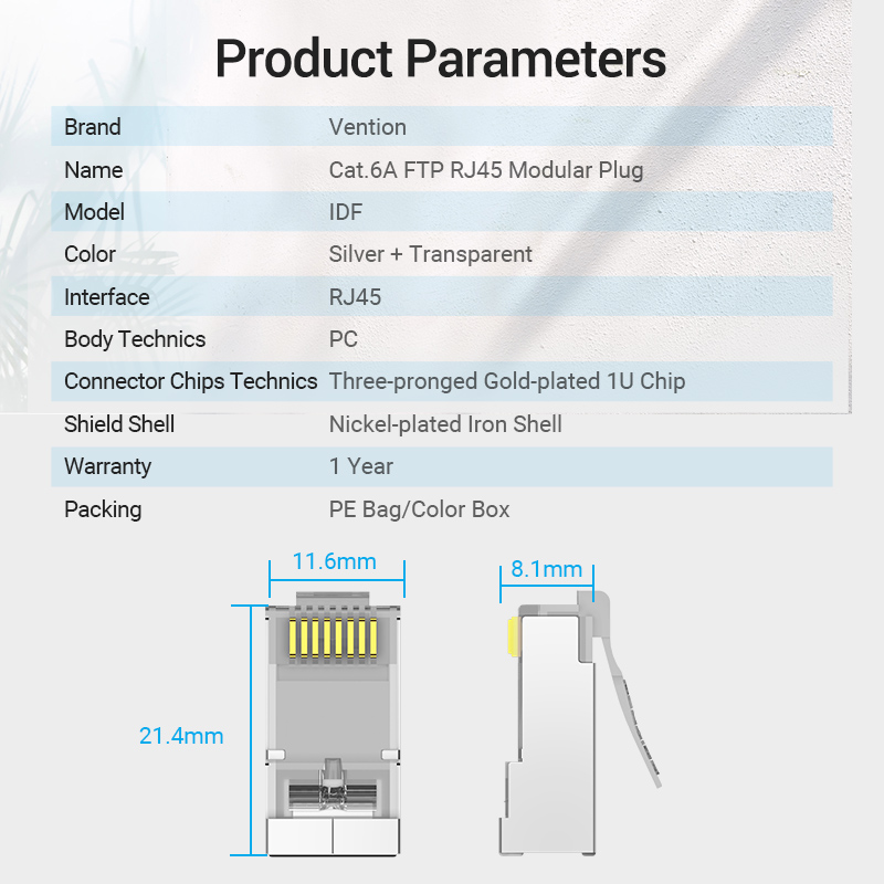 Vention NETWORK Connectors CAT6A FTP Modular Plug IDFR0-50 (50-Pack)