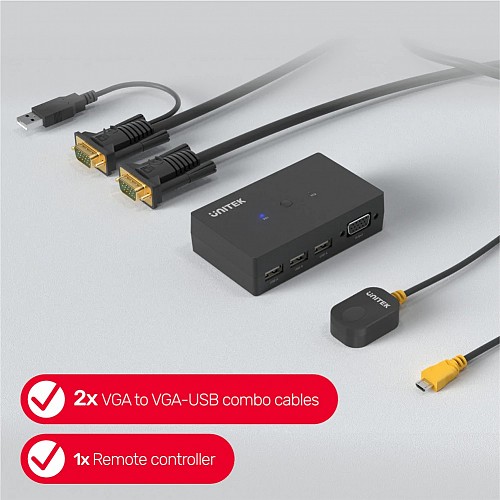 Unitek VGA KVM Switch 2In1Out with 3-Port USB2.0 Hub U-8709ABK